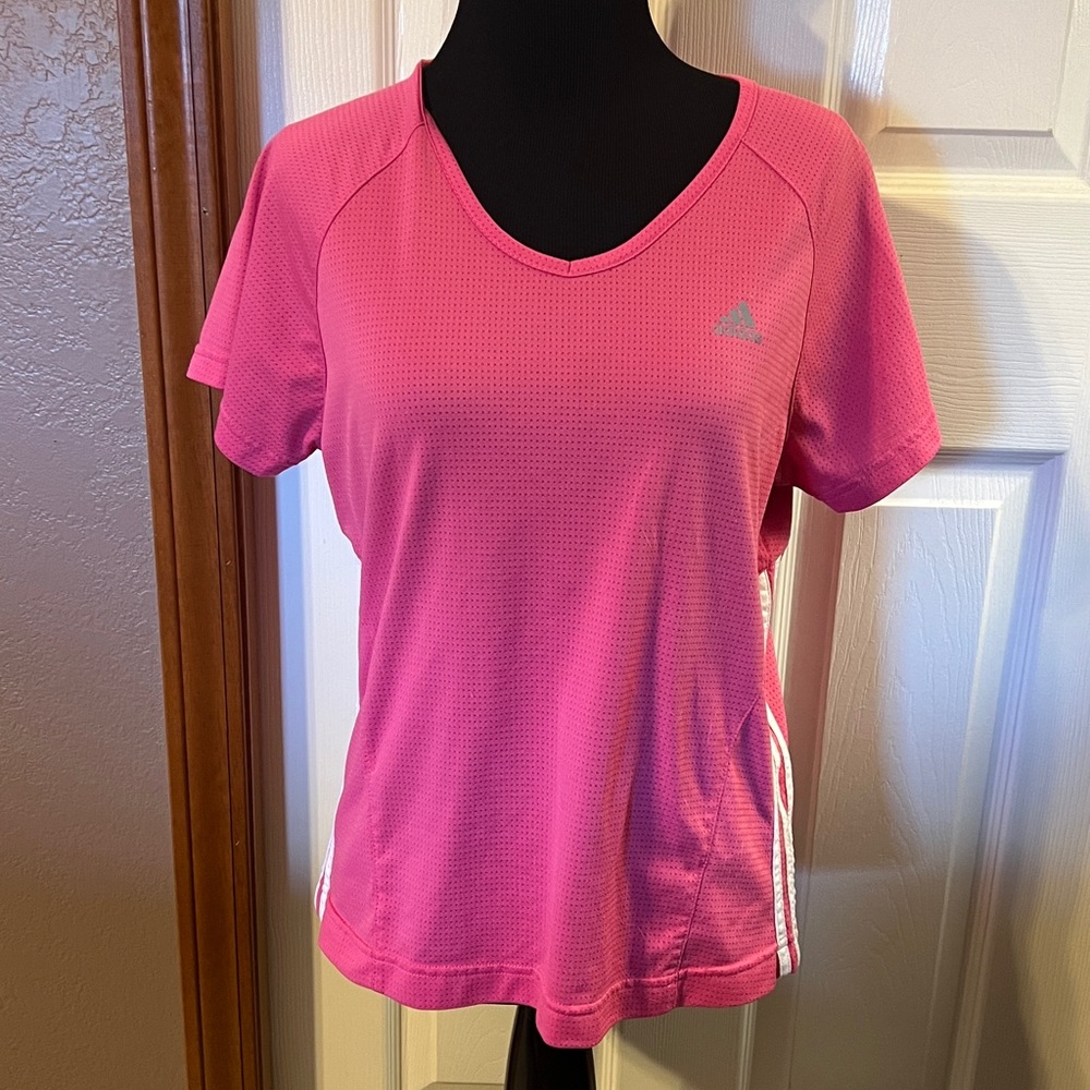 Adidas Pink V-Neck Athletic T-Shirt